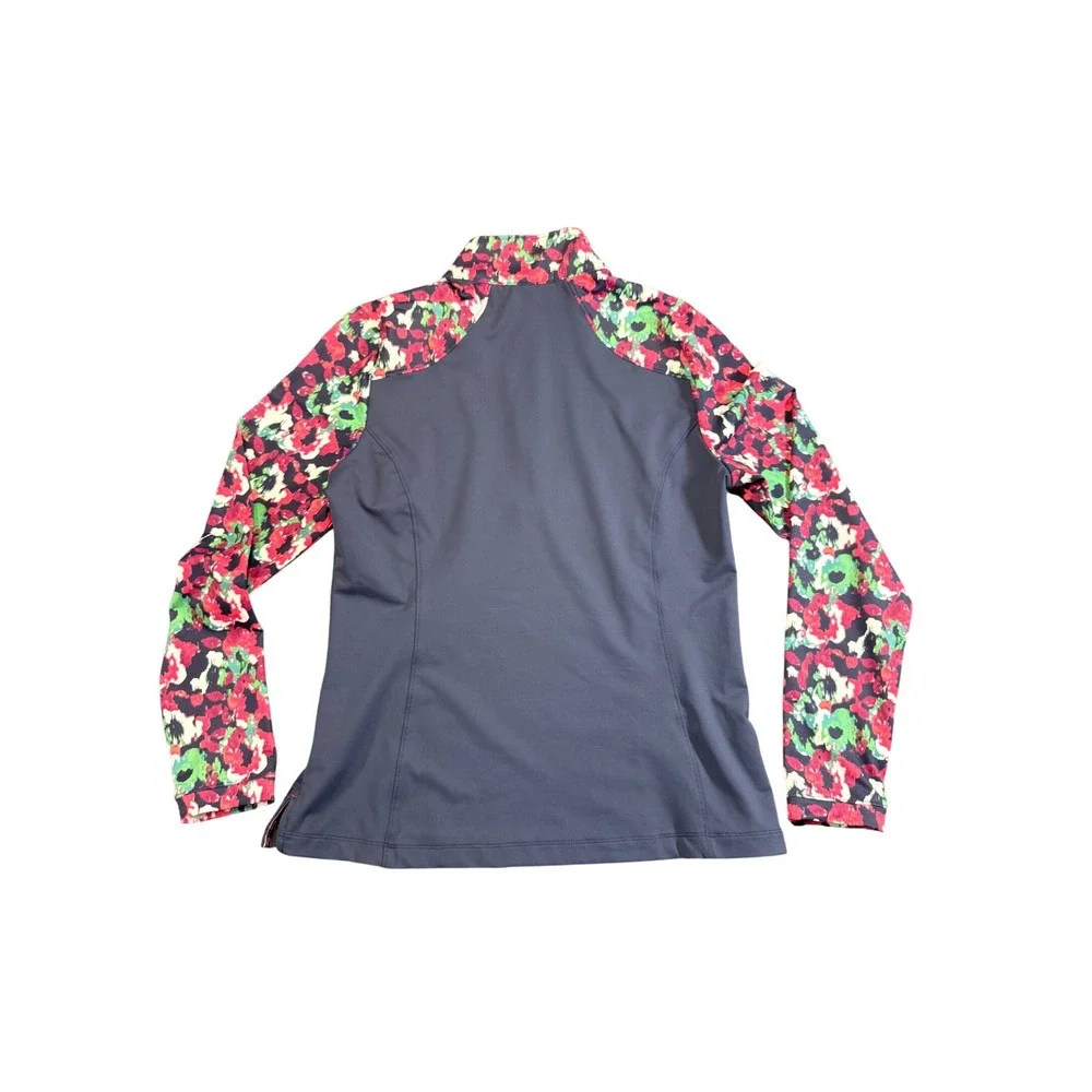 Fairway & Greene Floral Quarter Zip Pullover Size M Navy Blue EUC